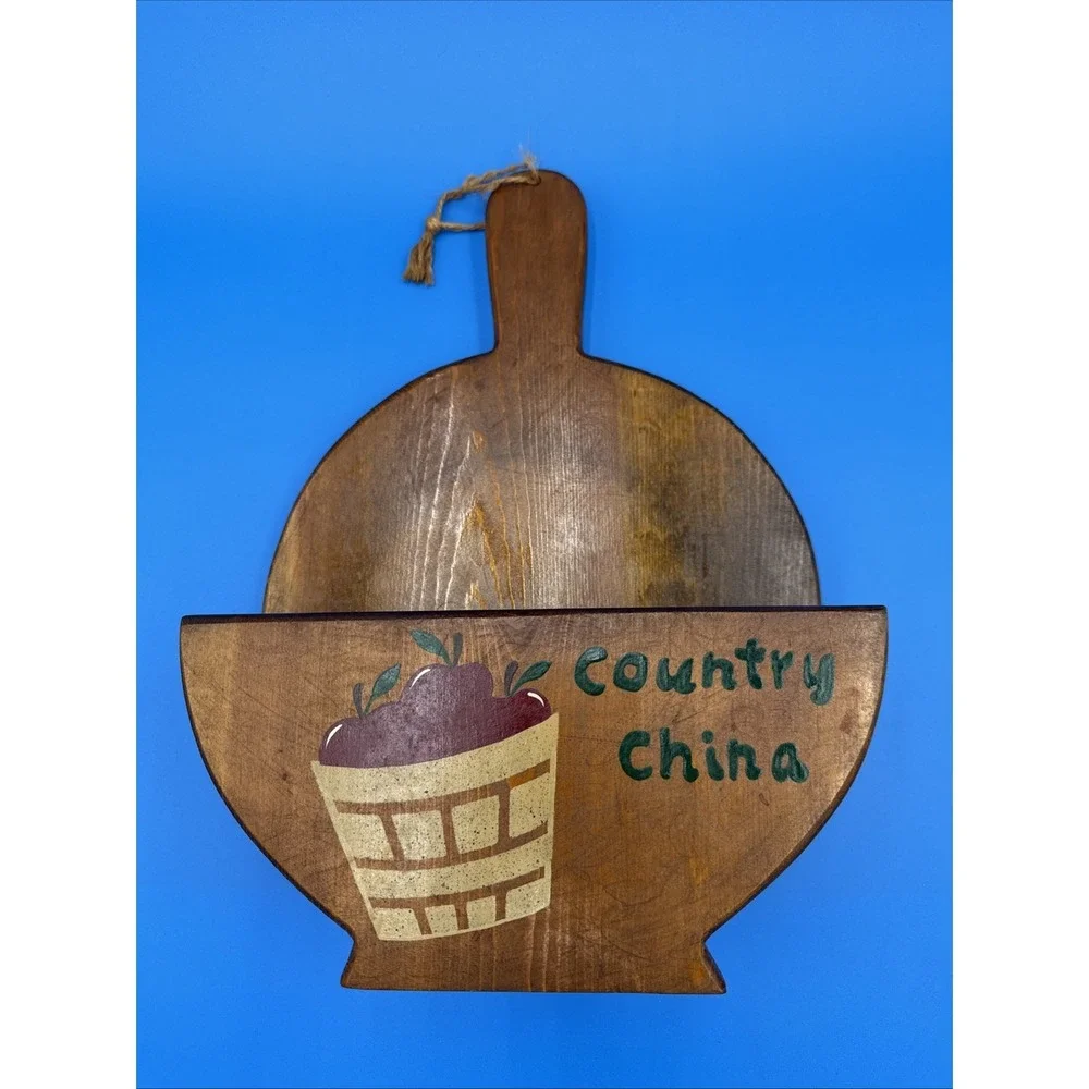 Vtg Wooden Country Apple Farmhouse Kitchen Wall Hanger Paper Plate Holder